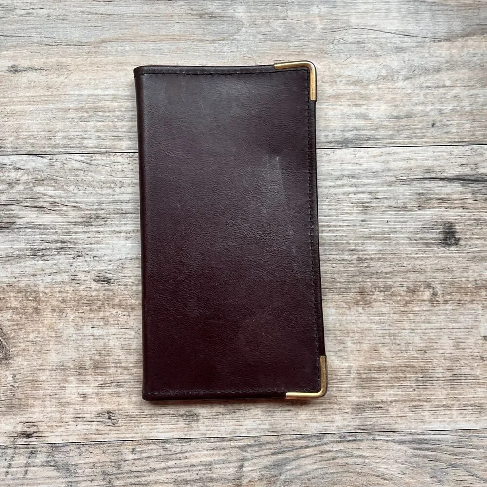 Vintage Hazel Azteca Brown Leather Wallet Gold Corners Slim Case Card Holder